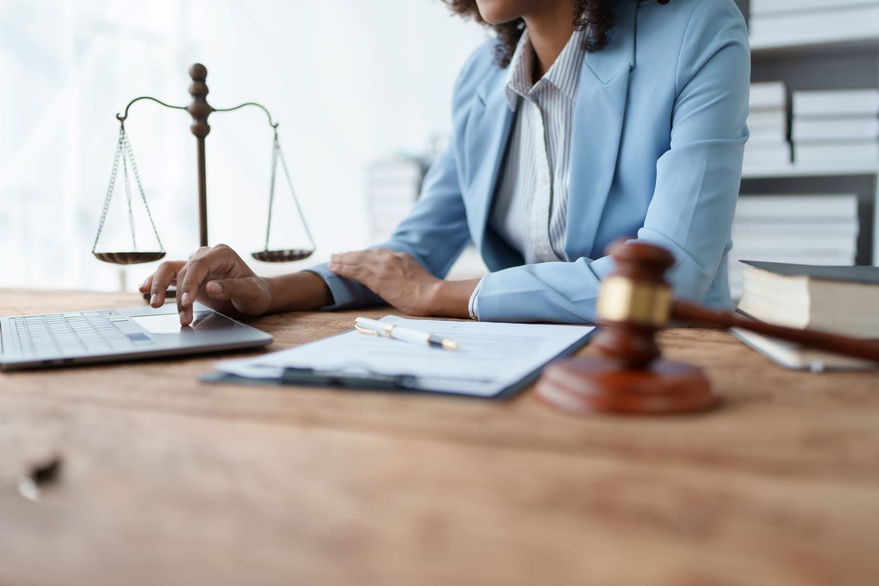 Attorney using laptop computer