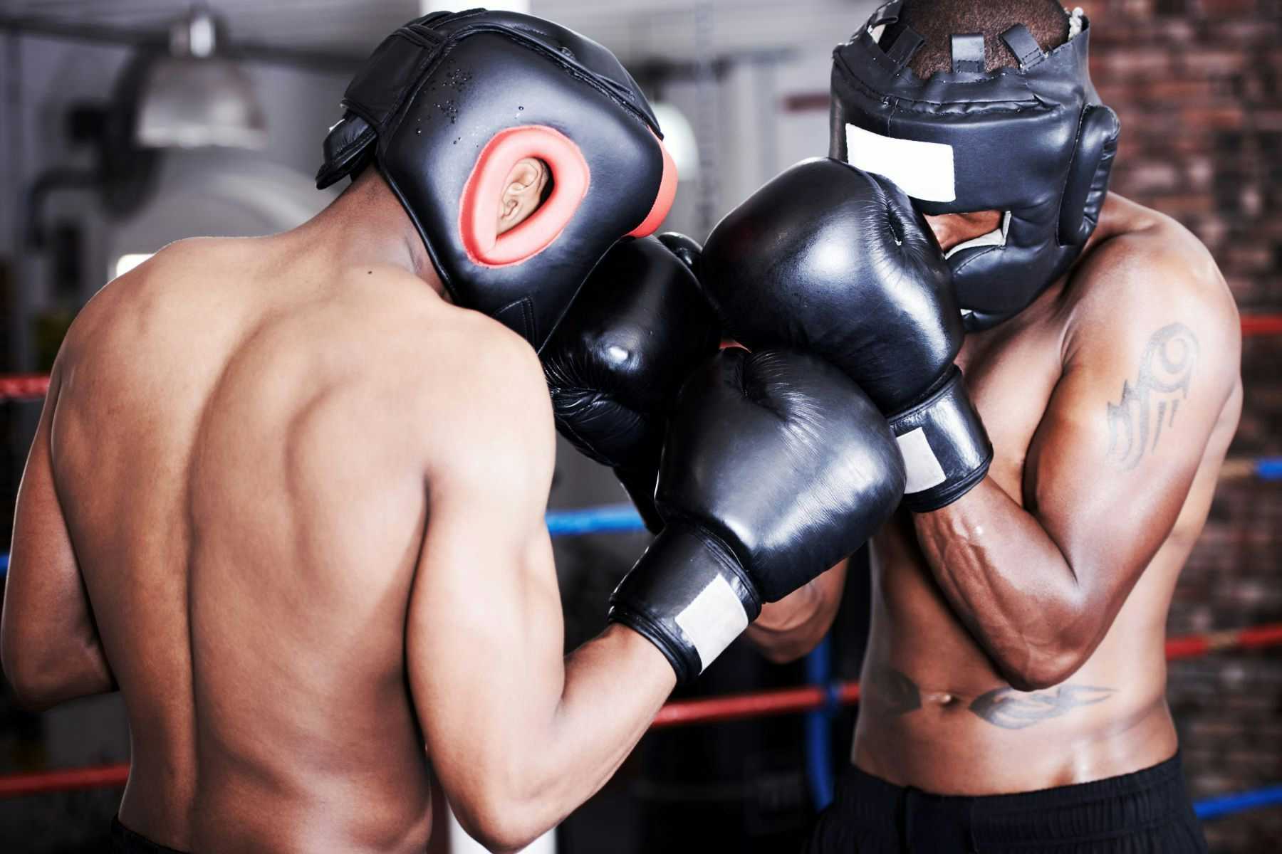 Two male boxers sparring