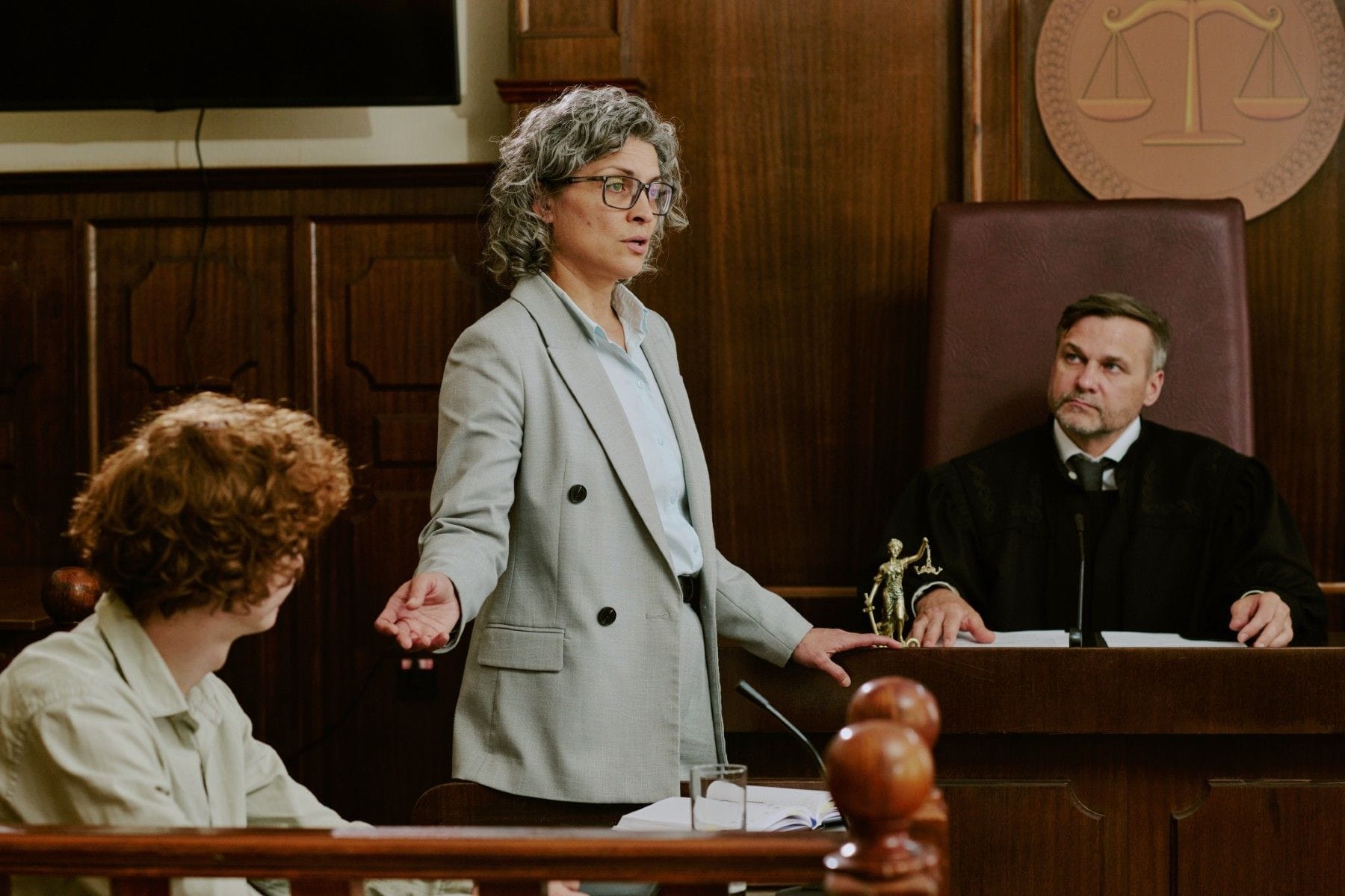 Attorney talking in courtroom