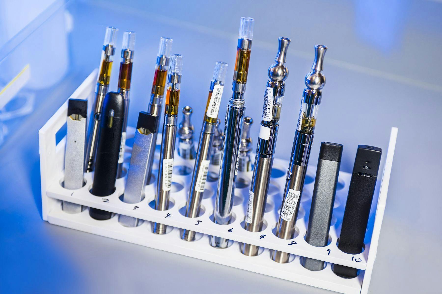 Vapes being tested in a laboratory setting