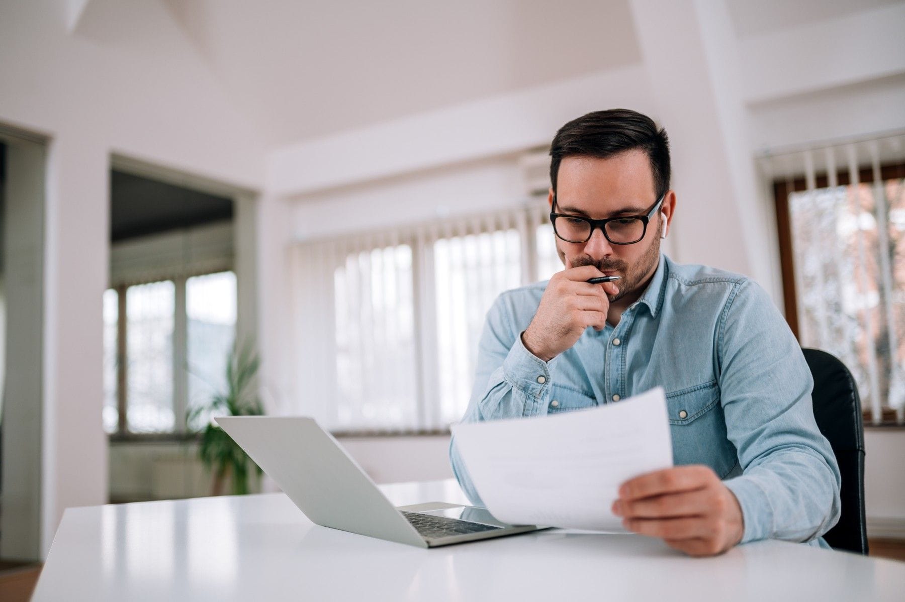 Professional reviewing documents