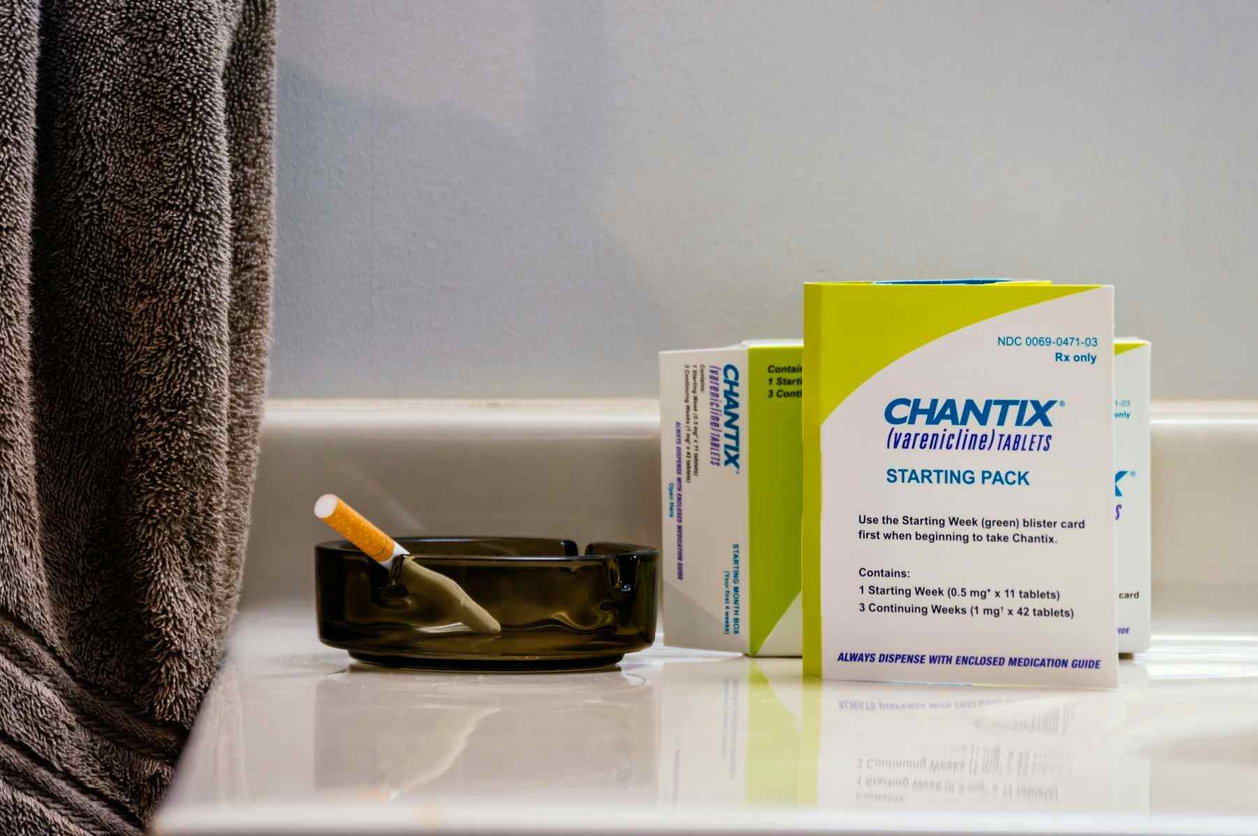 Chantix box with cigarette